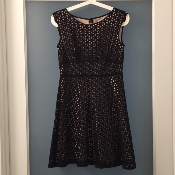 ann taylor loft black eyelet dress Black Embellished High Neck Sleeveless A Line Gown